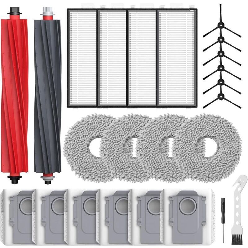 Pack of 24 Qrevo Master accessories compatible with Roborock Qrevo Master/Qrevo Slim robot vacuum cleaners, including 2 roller brushes, 4 HEPA