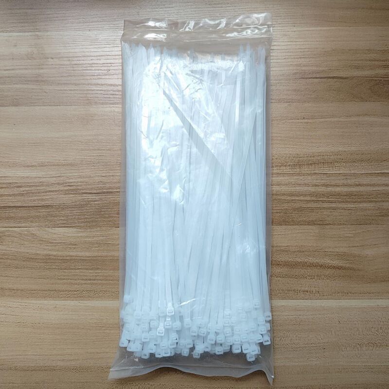 Pack of 250 white self-locking cable ties, 300 mm x 4.8 mm, for cable management, gardening and electrical installation