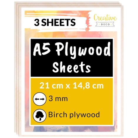 Pack of 3 A5 Birch Plywood Engraving Sheets 148 x 210 x 3 mm