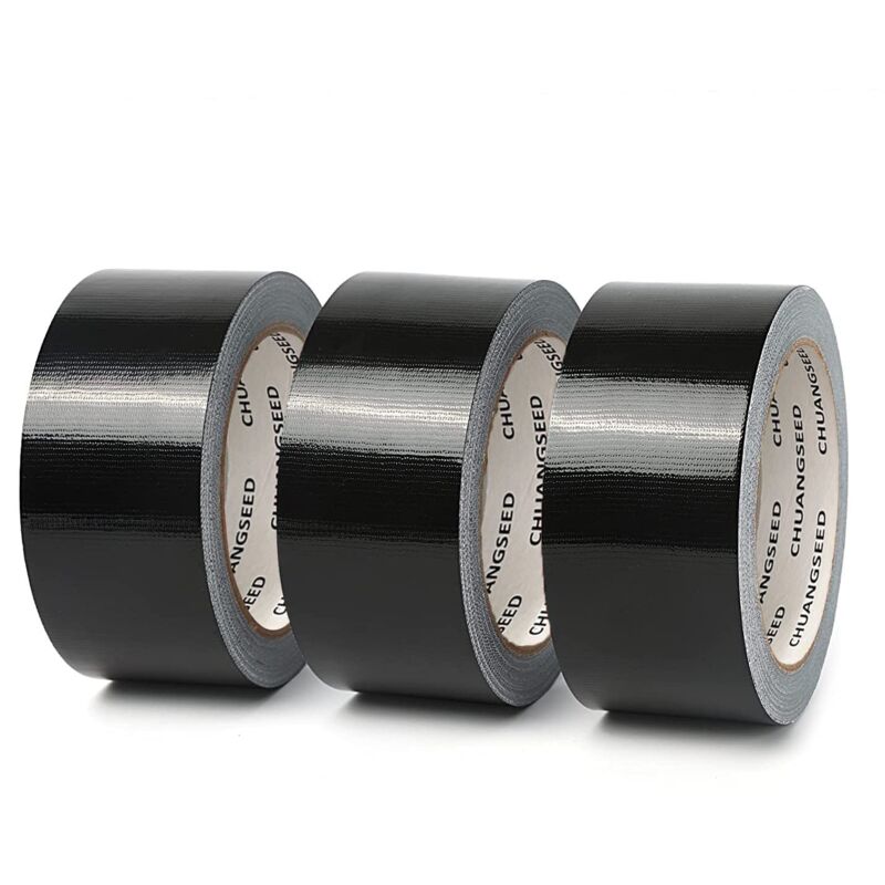 Pack of 3 black fabric adhesive tapes 220 microns x 50 mm x 20 m, black gaffer, American sealing repair tape, heavy duty duct tape, wide resistant