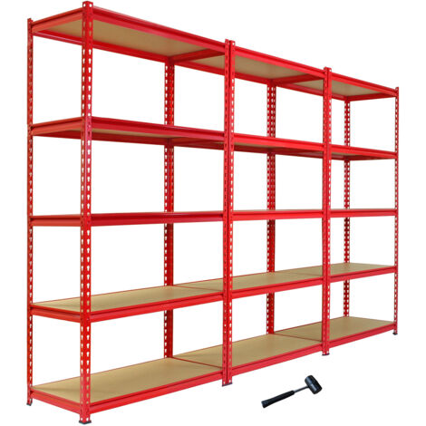 Pack of 3 Garage Shelving Unit - 5 Tier Heavy Duty Rack for - Red