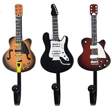 Pack of 3 Wall Mounted Bathroom Towel Rack Vintage Guitar Shape Resin Hooks (B-Guitar)