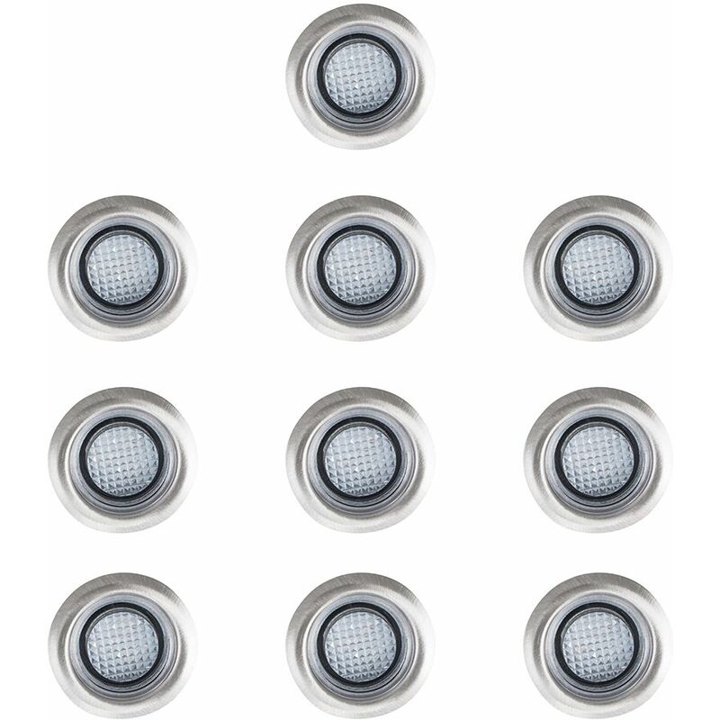 Minisun - White LED Round Garden Decking / Kitchen Plinth IP67 Rated Lights Kit - Pack of 10