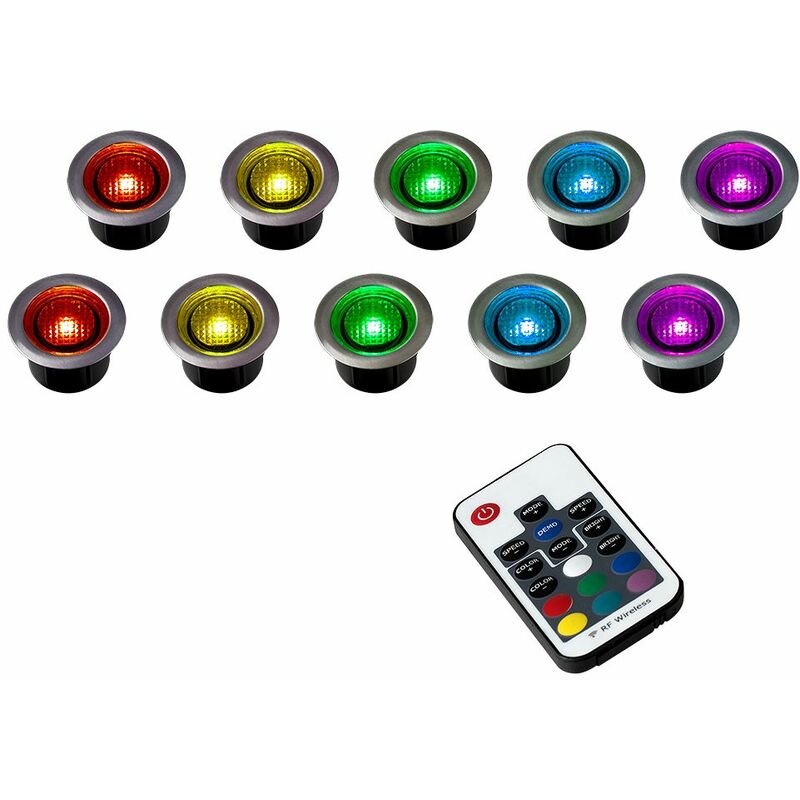 10 x Remote Control Colour Changing LED Round Garden Decking Kitchen Plinth Lights Kit