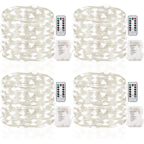 Pack of 4 16.4 feet 50 LED fairy lights battery remote control timer waterproof copper wire flashing string lights bedroom indoor outdoor wedding dormitory decoration cool white b