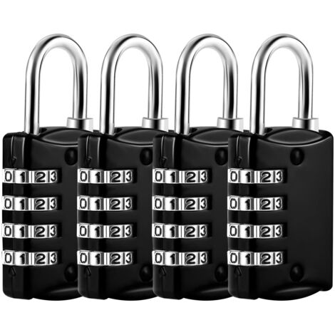 Pack of 4 4-Digit Combination Locks, Small College Combination Lock, Metal Exterior Airplane Suitcase Lock for Gym Luggage Locker (Black)