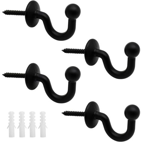 Pack of 4 61mm Black Metal Curtain Tiebacks Wall Mounted Curtain Holdbacks U Design Multifunctional Curtain Tiebacks for Gathering Curtains and Hanging Clothes or Bags