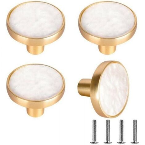 Pack of 4 Drawer Door Handle 32mm Furniture Knob Single Hole Round Drawer Knobs Door Knobs, Furniture Handles for Cupboard Cabinet Kitchen White