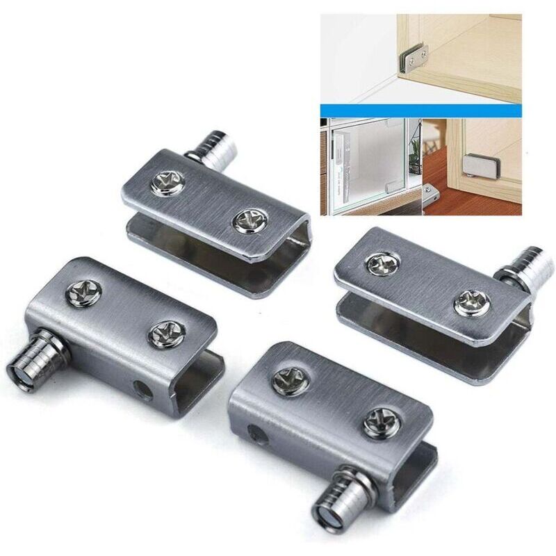 Pack of 4 glass door hinges, 90° pivot hinge, drill-free glass, stainless steel, fits 5-8mm glass