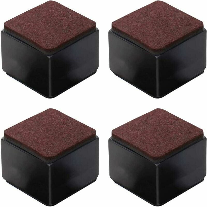 Pack of 4 Self Adhesive Carbon Steel Furniture Risers - 50mm Height for Beds, Sofas, Wardrobes - Black Squares