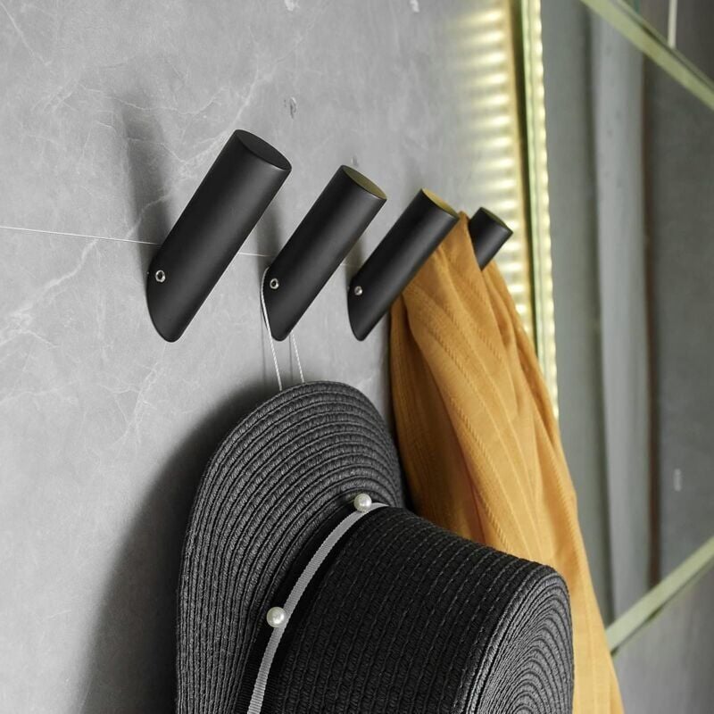 Pack of 4 sturdy black wall hooks for bathrobes, coats, bathrobes, bathroom, wall hooks 8.2 x 2.5 cm