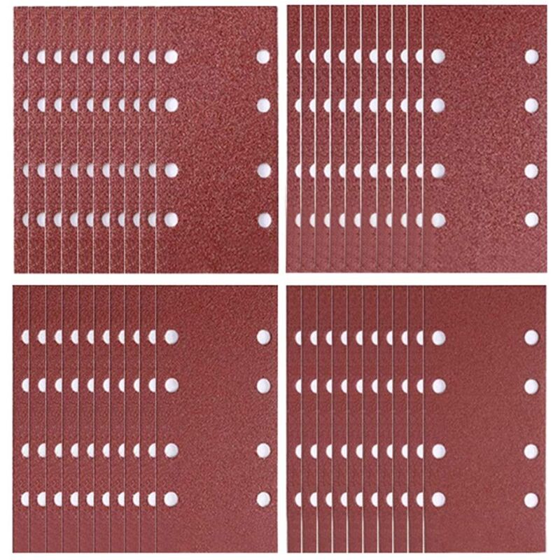 40 pieces sanding sheets 93 x 185 mm with 8 holes for eccentric sanders grain 40/60/80/120