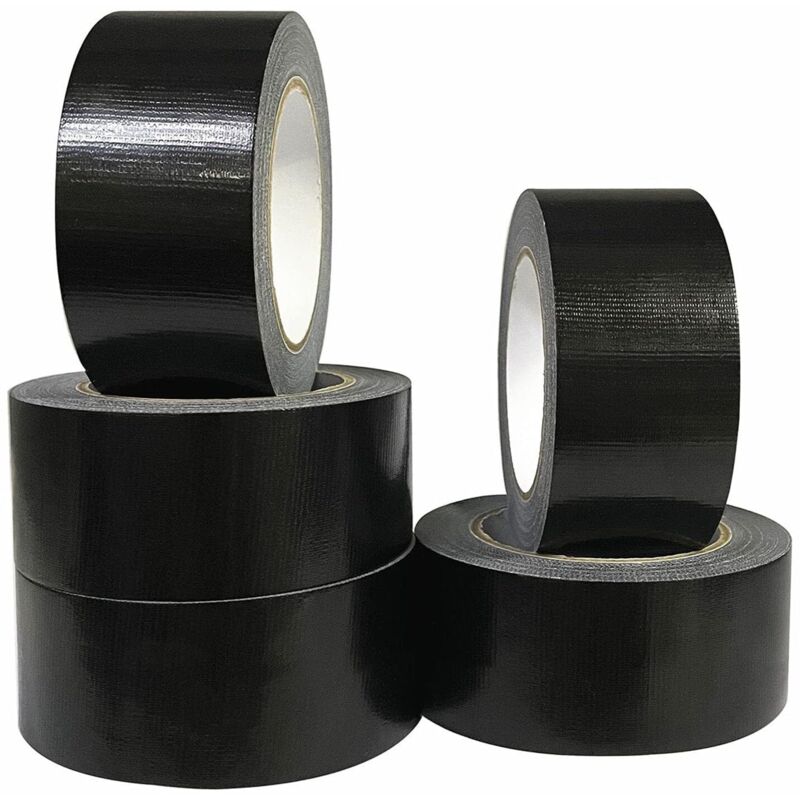 Pack of 5 black fabric adhesive tapes 220 microns x 50 mm x 20 m, black gaffer tape, American sealing repair tape, heavy duty duct tape, black strong