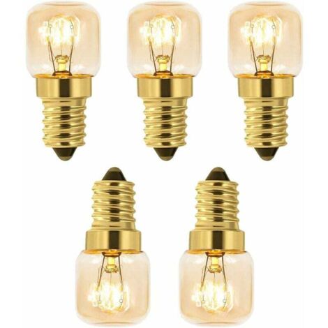 Pack of 5 Salt Light Bulbs 15W E14 T22, Incandescent Warm White 2700K, 80LM, AC 230V, Oven Bulb 15w 300°, For Ovens, Fridges, Salt Lamps, Grill Ovens