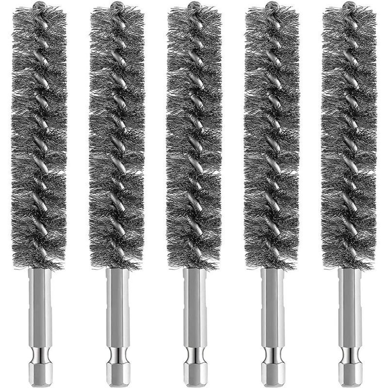 Odipie - Pack of 5 stainless steel drill brushes, wire brush for drill cleaning, wire brush, stainless steel brush with hexagonal shaft handle, for