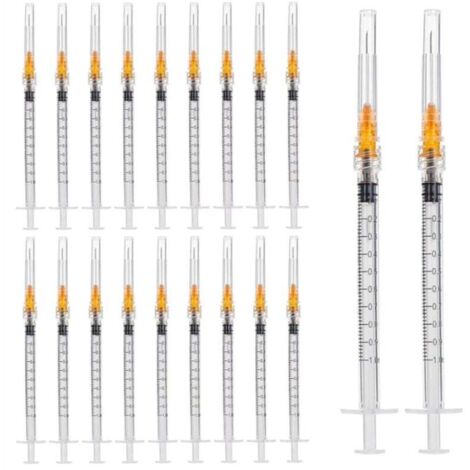 Pack of 50 1ml syringes with 25G (1 inch) needle, laboratory supplies, Luer Lock tip, individually wrapped.