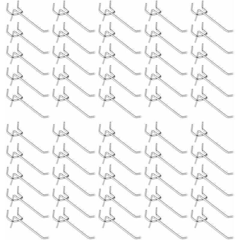 Pack of 50 pegboard hooks – Galvanized carbon steel – 10 cm long – For tool and craft storage