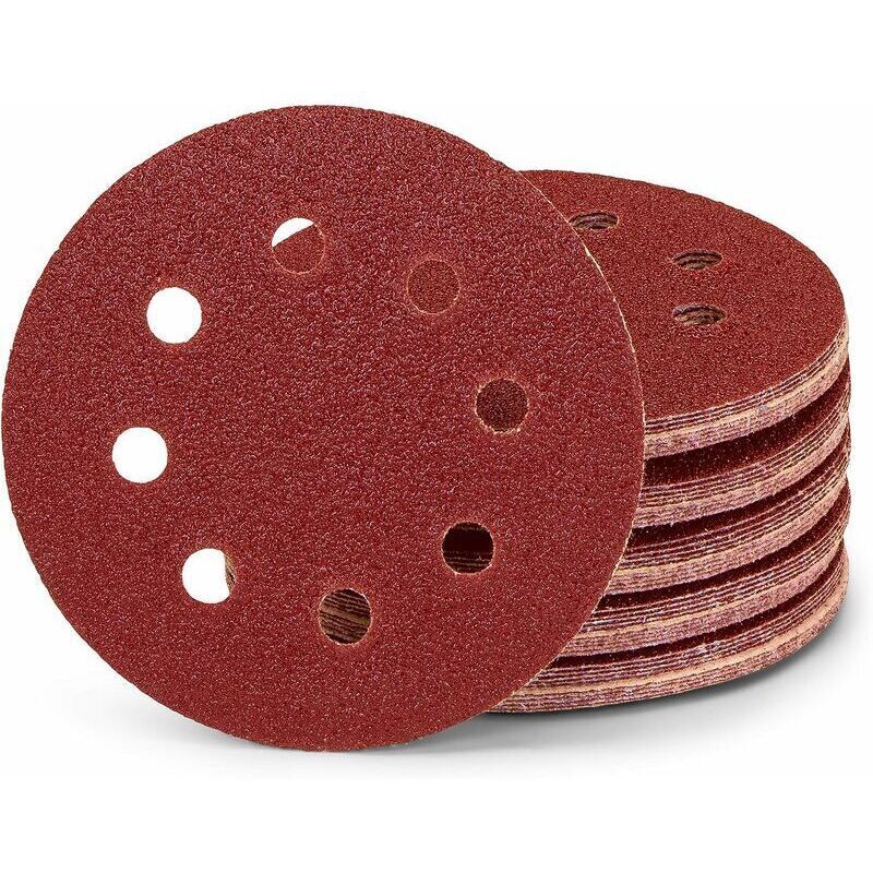 Pack of 50 professional abrasive discs - 8 holes - Diameter: 125 mm - Grit: 180 - For random orbital sanders - Abrasive sheets - Sandpaper