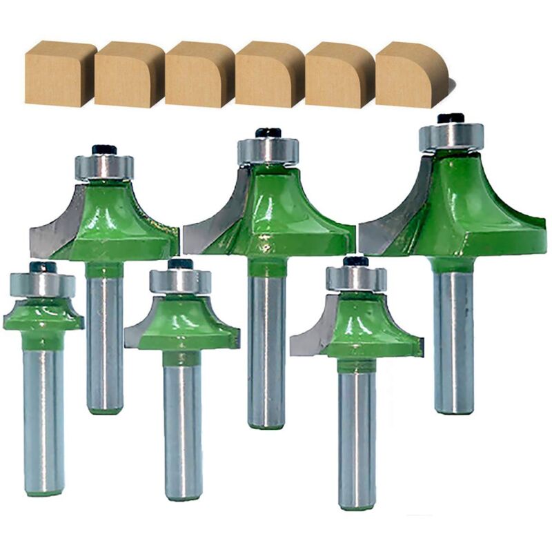 Aiperq - Pack of 6 8mm Shank Roundover Corner Radius Router Bits Round Over