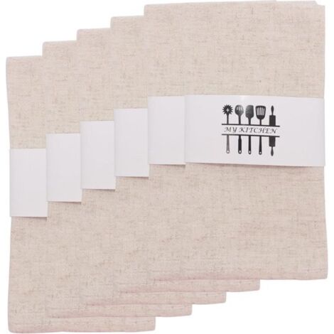 Pack of 6 beige cotton-linen blend napkins, 40 x 40 cm, suitable for various occasions and home use.