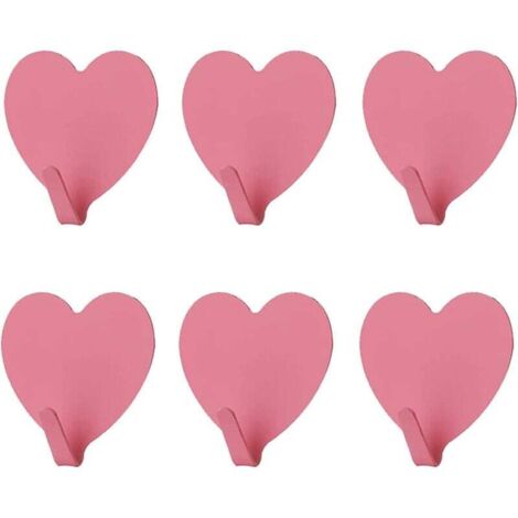 Pack of 6 decorative heart-shaped wall hooks (pink) strong adhesive stainless steel wall hooks for home, kitchen, bathroom, office MUMU