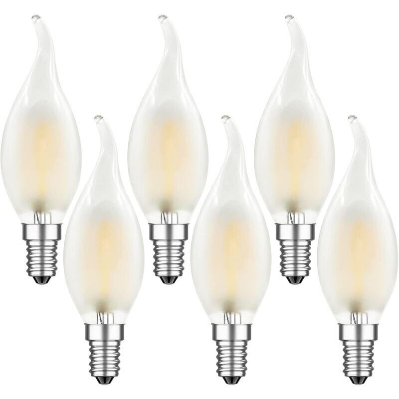 Pack of 6 E14 LED Filament Bulbs, 4W, Flame Shape, Warm White 2700K, Vintage Candle Shape, 4W Equivalent to 40W, 400lm, Dimmable, Matte [Class