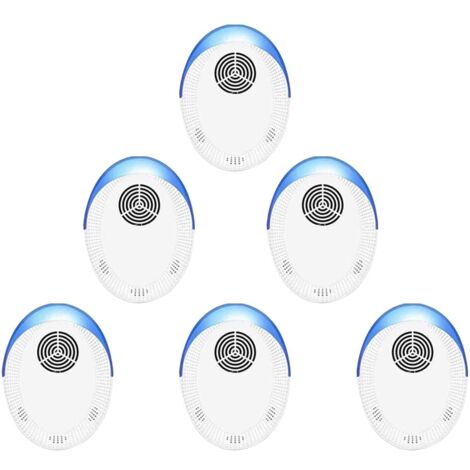 Pack of 6 rodent and insect repellents, ultrasonic repellent, non-toxic, odorless, very effective, powerful, white