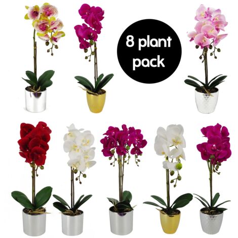 Pack of 8 Artificial Orchids in Pots