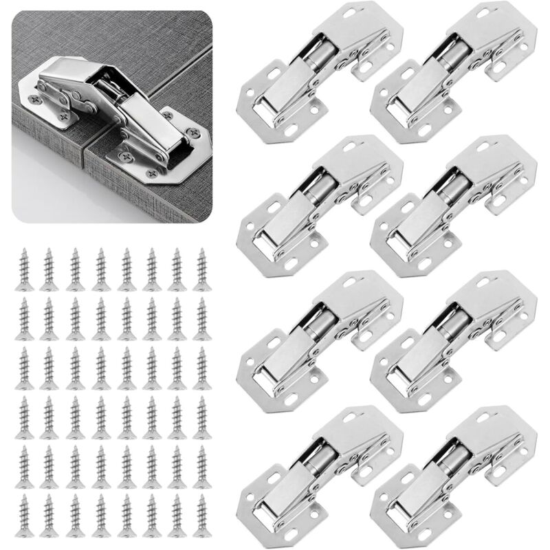 Pack of 8 cabinet hinges, kitchen cabinet hinges, bedroom cabinet door hinges for bathroom, bedroom, dining room, complete overlay, silent