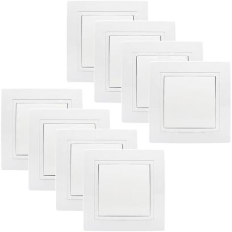 Pack of 8 Flush-Mount On/Off Switches, White, 250V 10A, Universal Standard Push Button Switches