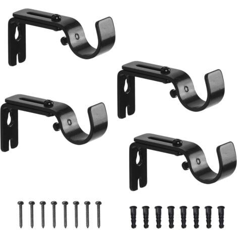 Pack of Adjustable Curtain Rod Wall Bracket, Stainless Steel Curtain Rod Brackets, Accessories, Black Metal, Home, Bedroom