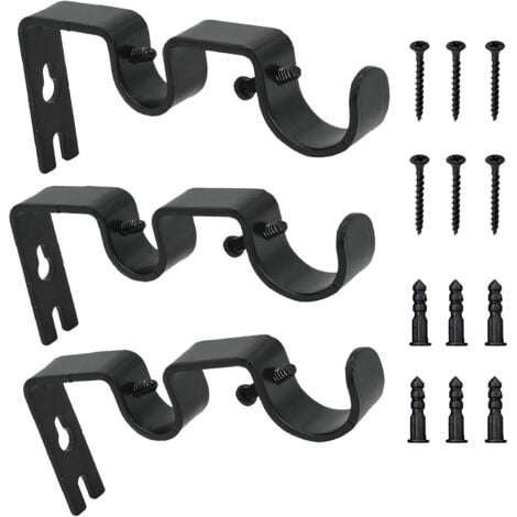 Pack of Curtain Rod Brackets, Adjustable Rod Wall Mount, Double Curtain Rod Brackets, Metal Wall Brackets, Heavy Duty Rod with Screws for Wall and Window Curtains (Black)