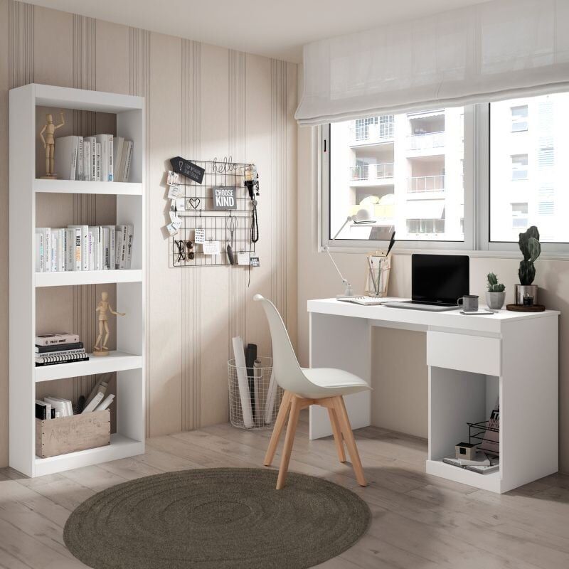 

Pack Oficina despacho Estudio Color Blanco Mate Estilo Moderno Muebles almacenaje (Escritorio + librería)