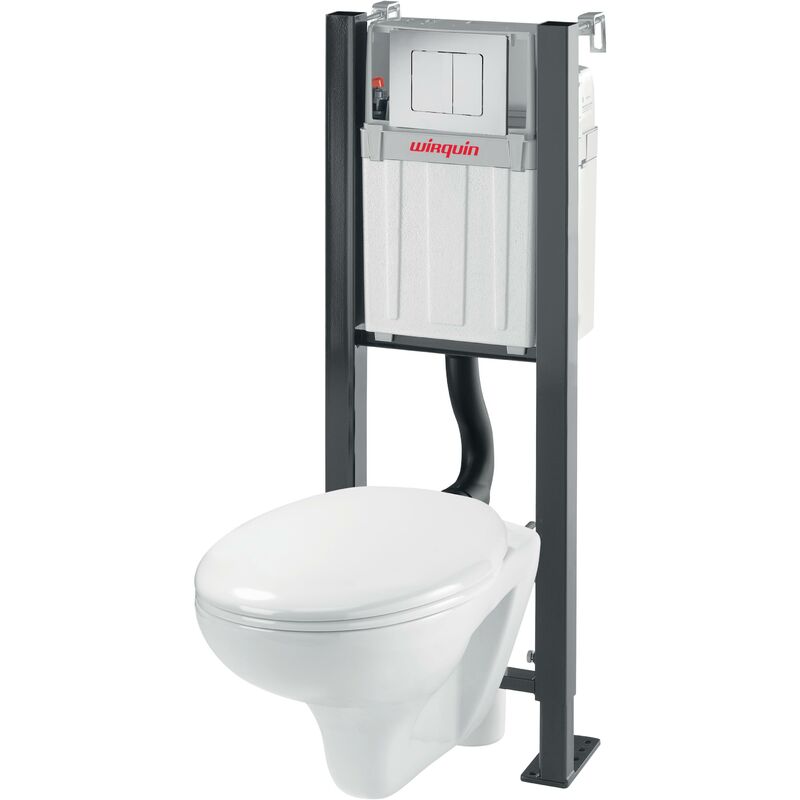 Pack universel wc suspendu Smart Rock avec cuvette contemporaine et plaque de commande Wirquin 55722933, blanc