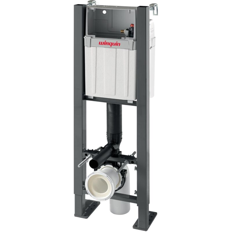 Wirquin - Pack complet wc suspendu Lineo Stone avec cuvette gain de place et plaque de commande 55722936, blanc