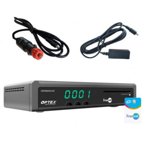 PACK OPTEX Récepteur TV Satellite HD enregistreur USB + Carte Fransat PC7 + Cable 12V + Déport IR