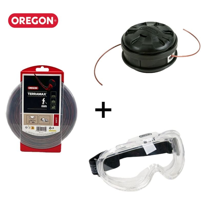 Pack Oregon Fil Débroussailleuse terramax ø3mm, 44m + Tête Lightnin Load -130 mm + Masque de Sécurité