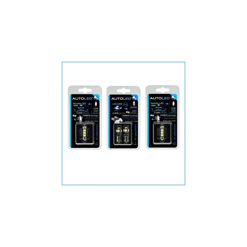 Autoled - pack P37 4 Ampoules à led - H6W(BAX9s) 5 LEDs Canbus+navette C5W 39MM Canbus ®