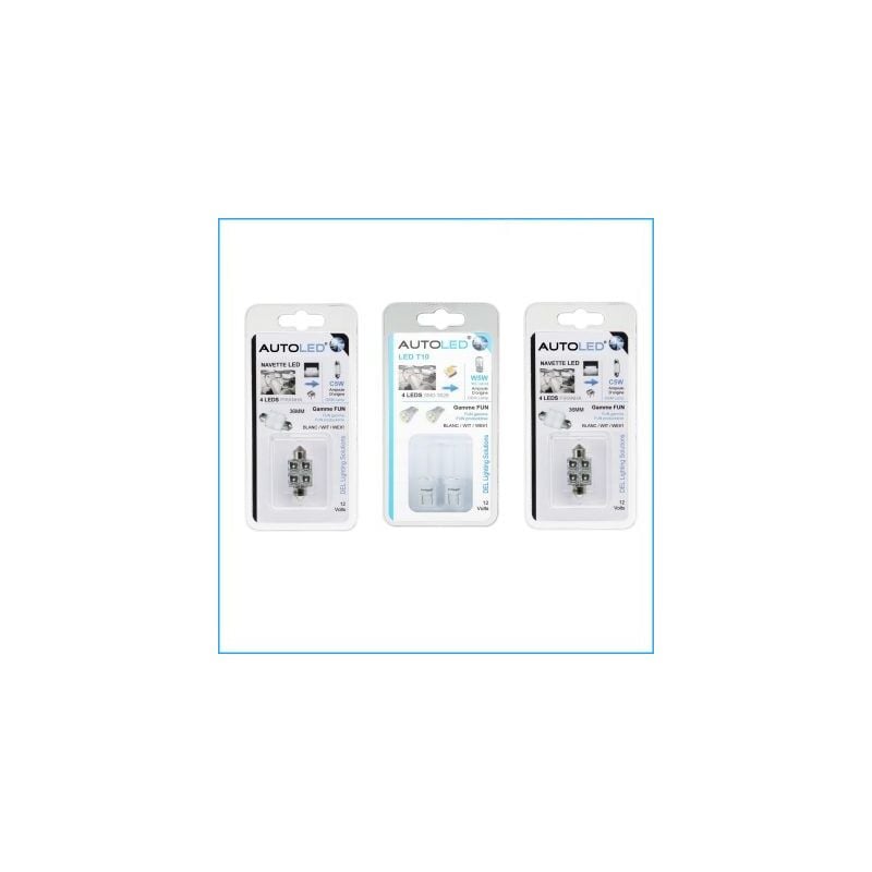 Autoled - pack P41 4 Ampoules led / T10 (w5w) 4 leds + navette C5W 36MM 4 leds ®