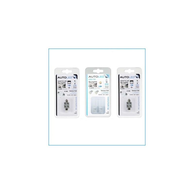 Autoled - pack P42 4 Ampoules led / T10 (w5w) 4 leds + navette C5W 39MM 4 leds ®