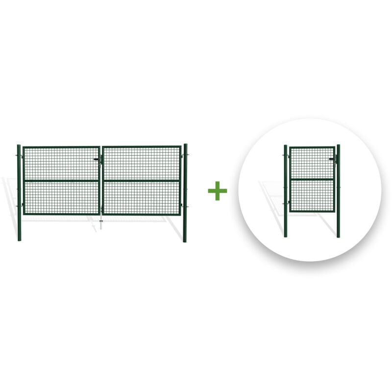 Casanoov - Pack portail battant grillagé olga 300x130cm + Portillon 1m vert