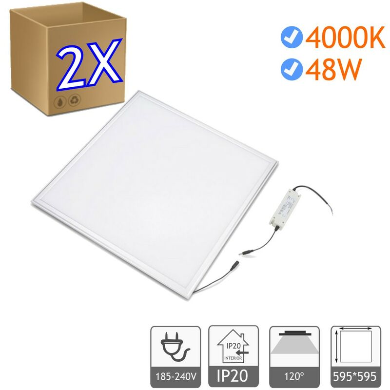 

2x Panel led 60 x 60 cm 48W Luz Neutra 4200K Marco Blanco 100 Lúmenes Por Vatio 48000 Lúmenes - Jandei