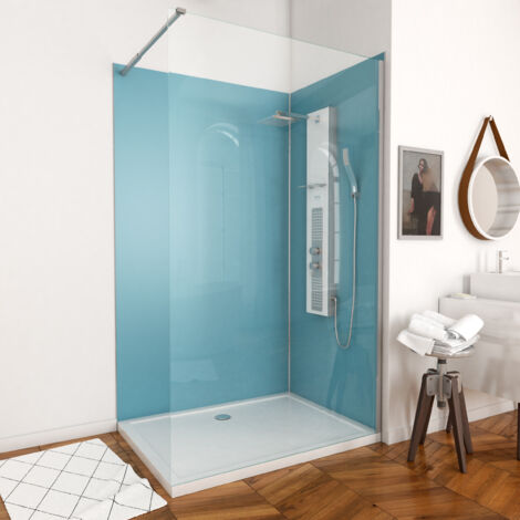 pack panneaux muraux aluminium bleu 120+90 - profilés chromes + receveur acrylique 120x90