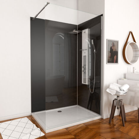pack panneaux muraux aluminium noir 120+90 - profilés chromes + receveur acrylique 120x90