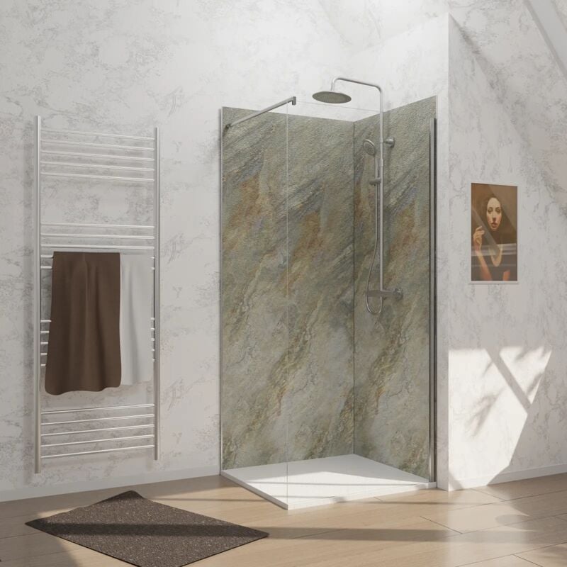 Pack de 2 Panneaux Muraux Pierre Wood Stone 90x210 cm avec Profilés anodise brillant - stone'it