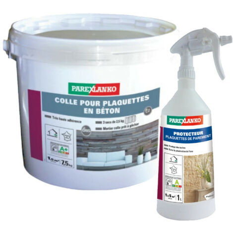 Pack PAREXLANKO - Colle pour plaquettes en béton gris - 7,5 kg - Protecteur plaquettes de parement - 1L - Gris