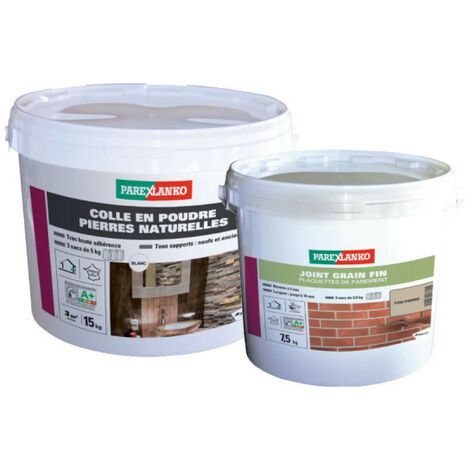 Pack PAREXLANKO - Joint grain fin pour plaquettes ton pierre - 7,5 kg - Colle plaquettes en pierres naturelles blanc - 15 kg