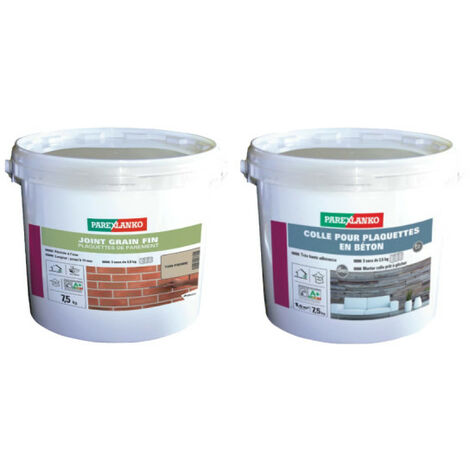 Pack PAREXLANKO - Joint grain fin pour plaquettes ton pierre - 7,5kg - Colle pour plaquettes en béton gris - 7,5kg