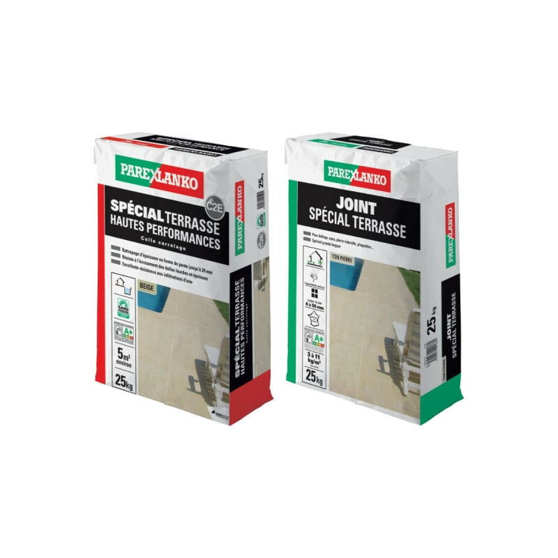Pack Parexlanko Joint spécial terrasse ton pierre - 25 kg - Colle spéciale terrasse hautes performances - 25 kg