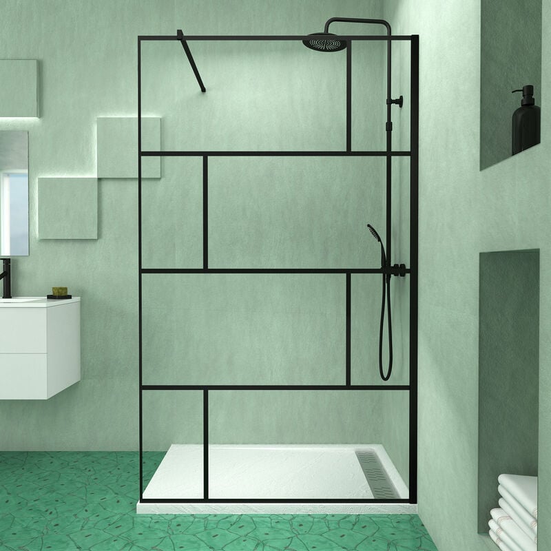 Aurlane - Pack Paroi de douche 120x195 cm + receveur en acrylique blanc effet pierre 120x80 cm